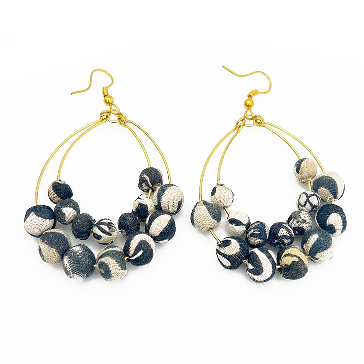 Aasha Monochrome Teardrop Kantha Boho Handcrafted Earrings