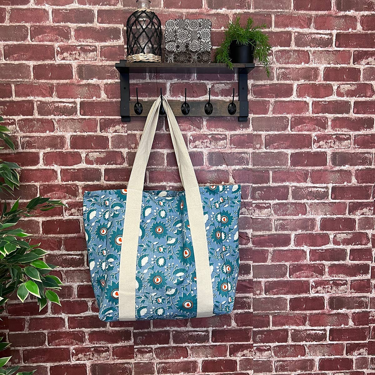 Handcrafted Canvas Bag with Block-Printed  Serene Petals