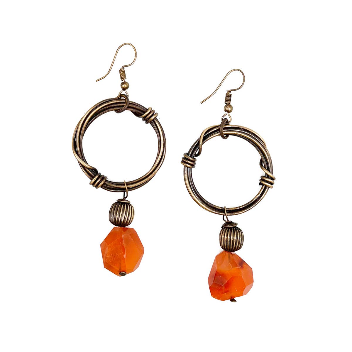 Banjara Antiqued Ring Earrings with Carnelian Stone
