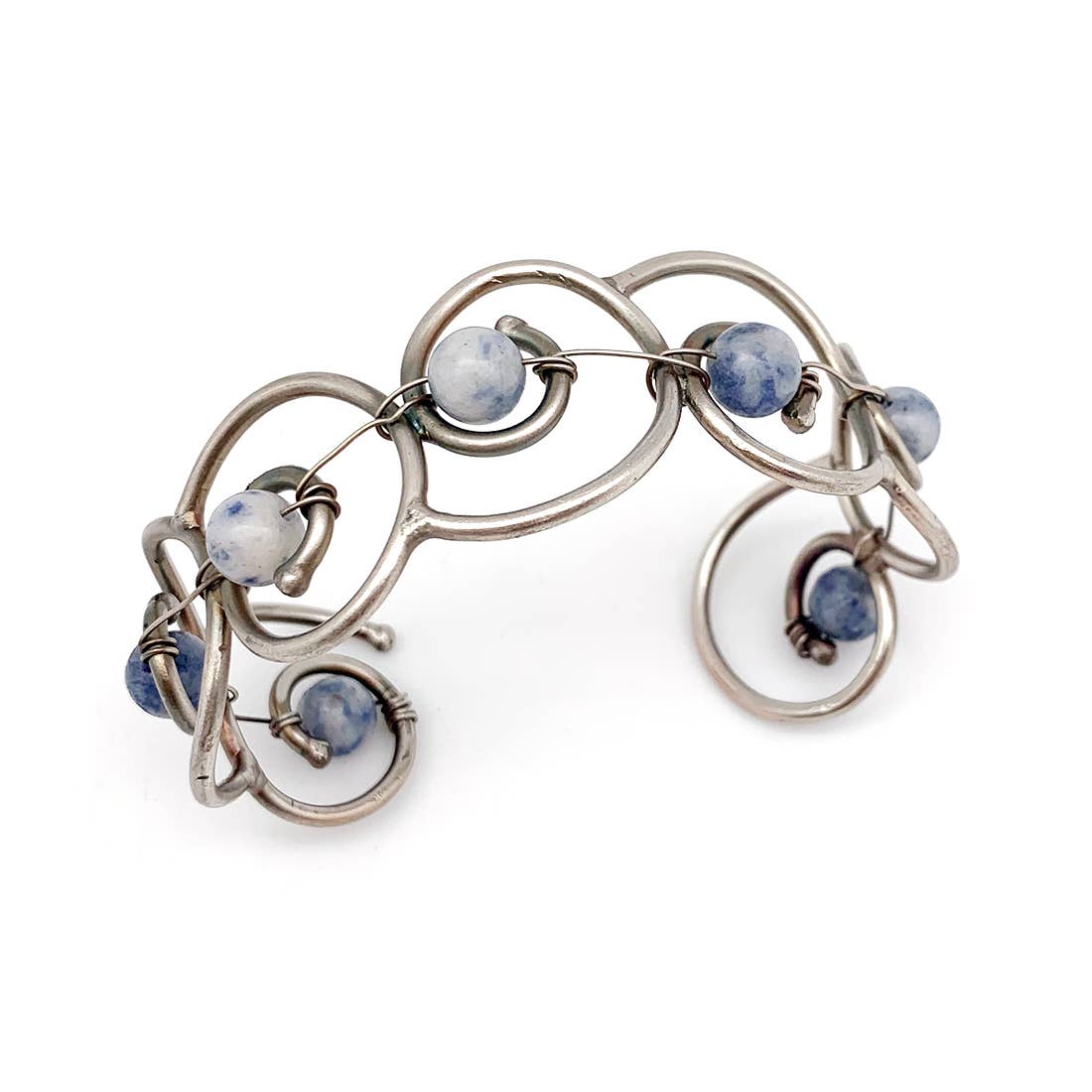 Wire-Wrapped Stone Cuff - Antique Silver with Sodalite