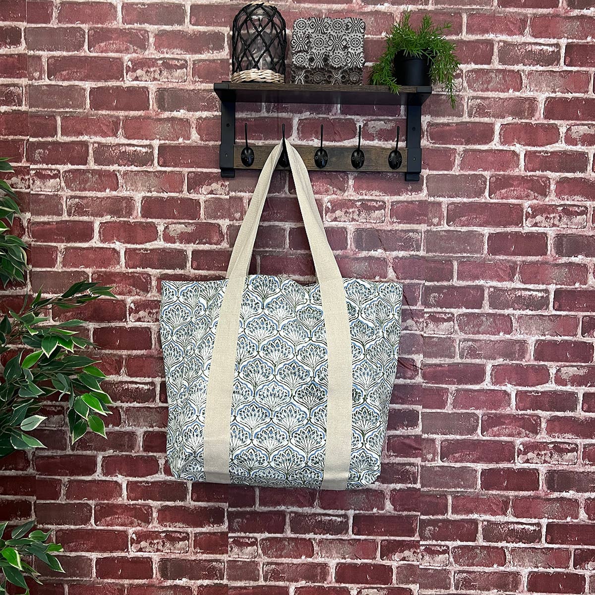 Handcrafted Canvas Bag with Block-Printed Floral Peacock