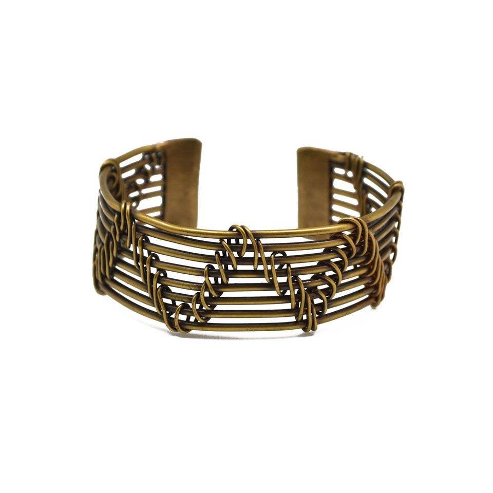 Basketweave Antique Brass Zig Zag Woven Cuff