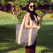 Handcrafted Canvas Bag with Block-Printed Midnight Triangles