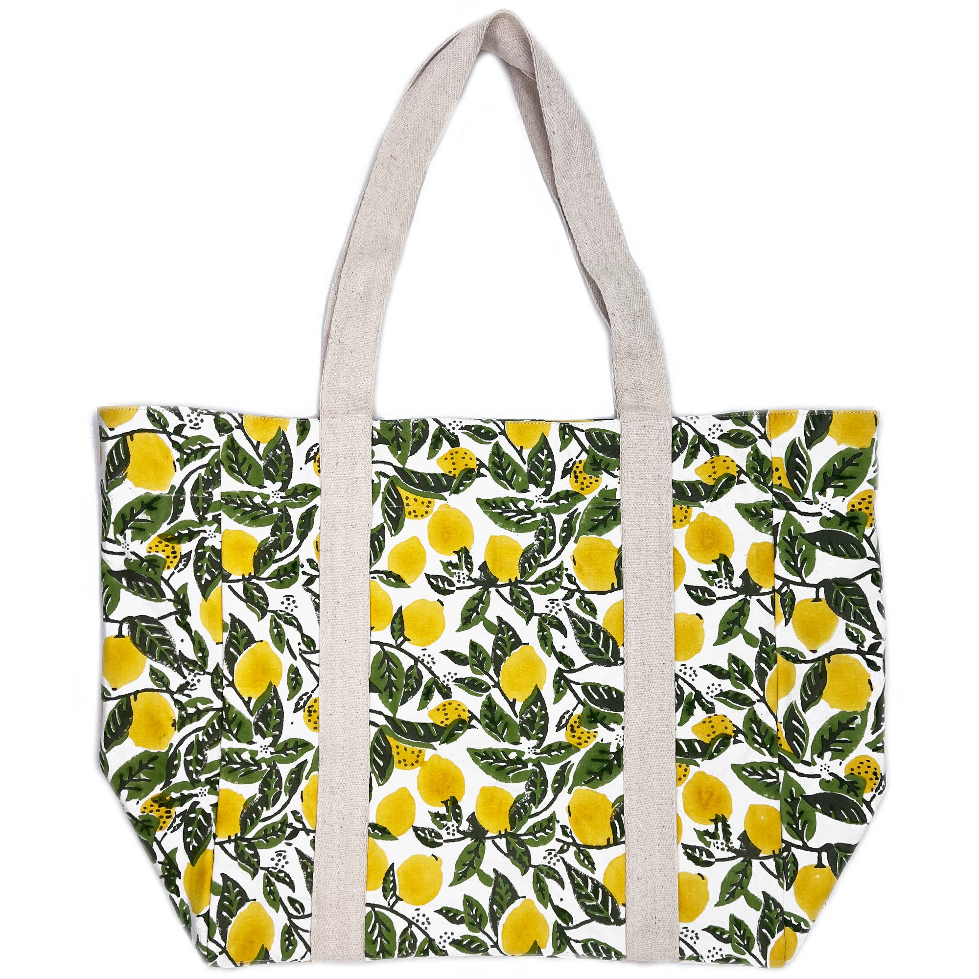 Handcrafted Canvas Bag with Block-Printed Lemon Groves