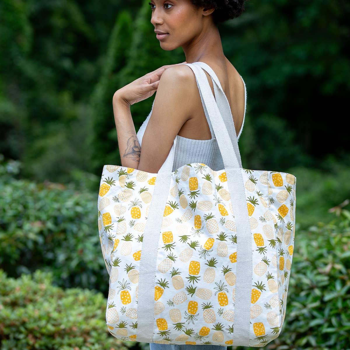 Handcrafted Canvas Bag with Block-Printed Pinapples