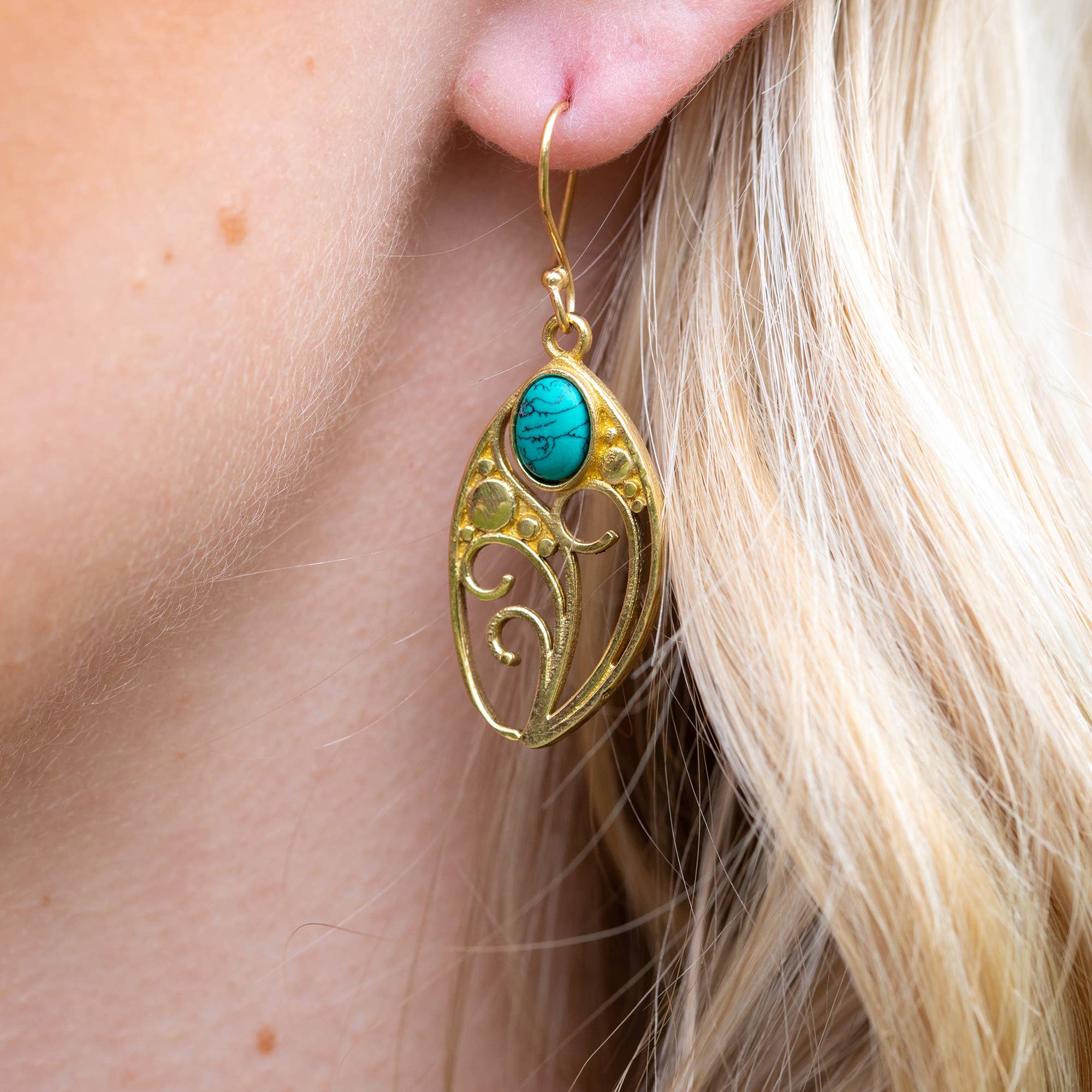 Tanvi Gold-Plated and Turquoise Earrings - Marquise