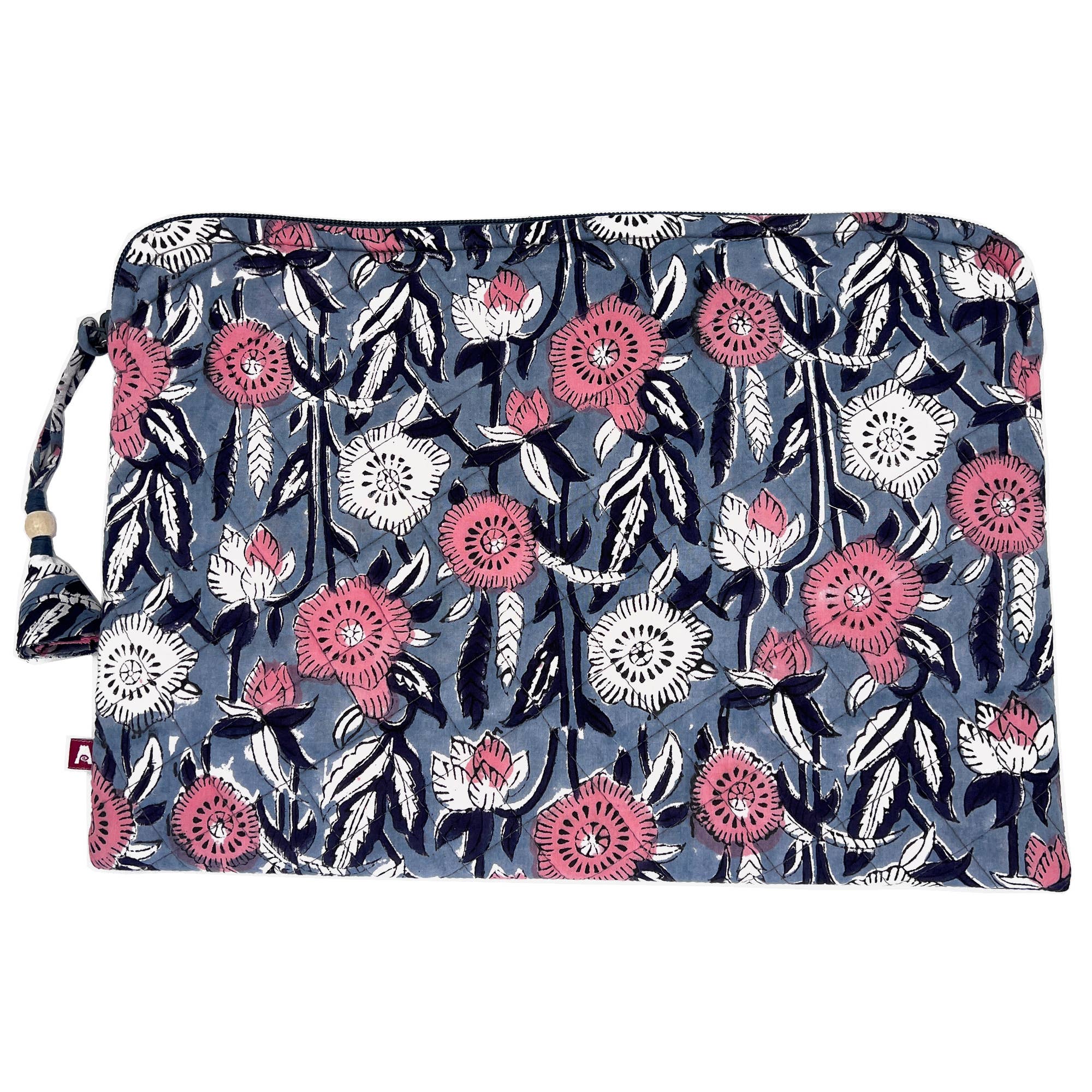 Midnight Blossoms Large Laptop Sleeve - Block Printed Cotton