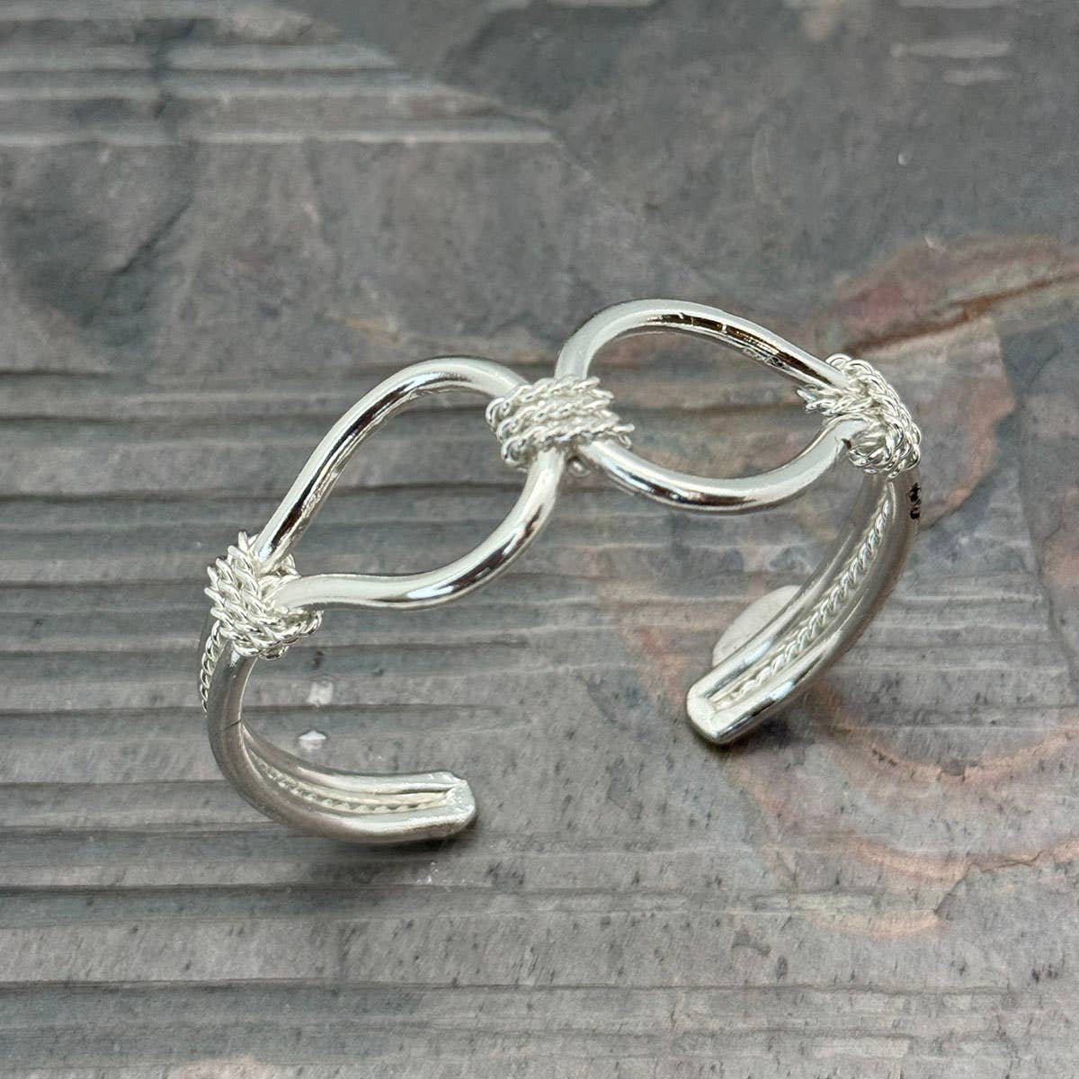 Handcrafted  Twisted Knot Silver Cuff Bracelet