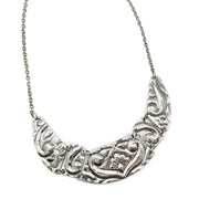 Kashi Antique Silver Embossed Necklace - Floral Bib