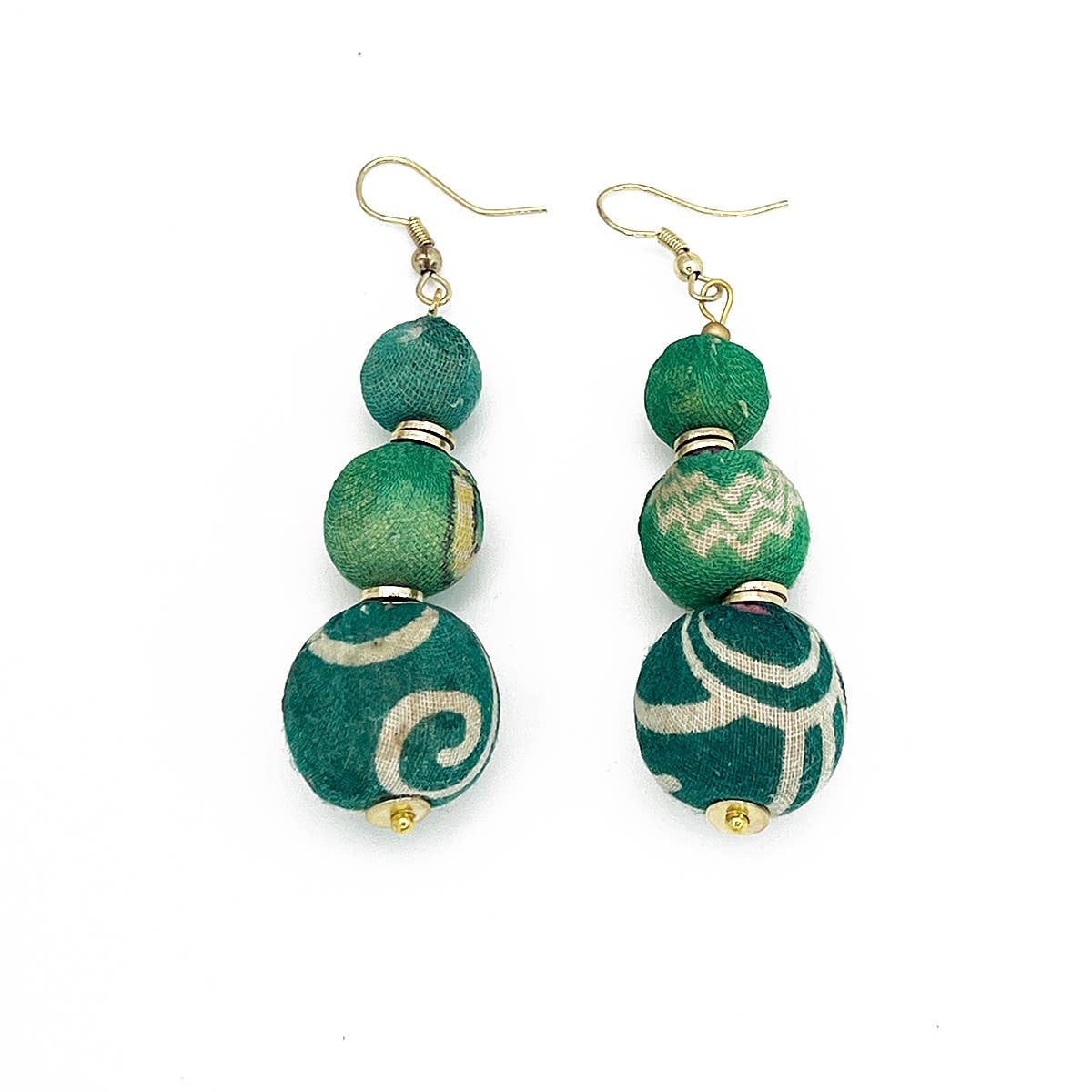 Aasha Trio Seagrass Big Beaded Kantha Handcrafted Earrings