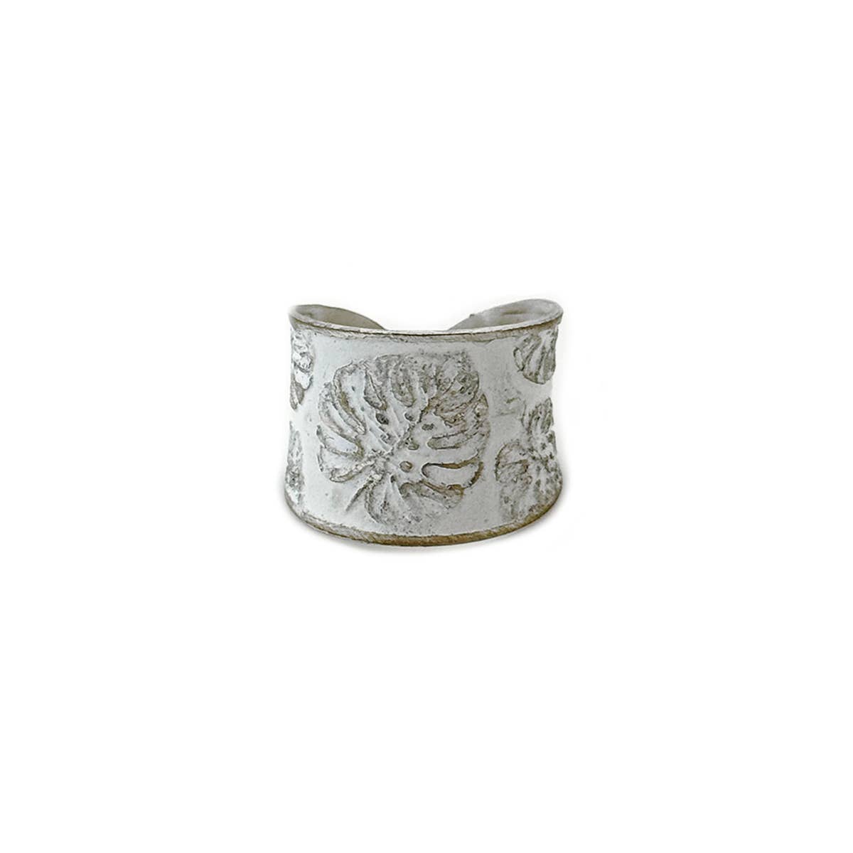 Handcrafted White Monstera Leaf Patina Ring