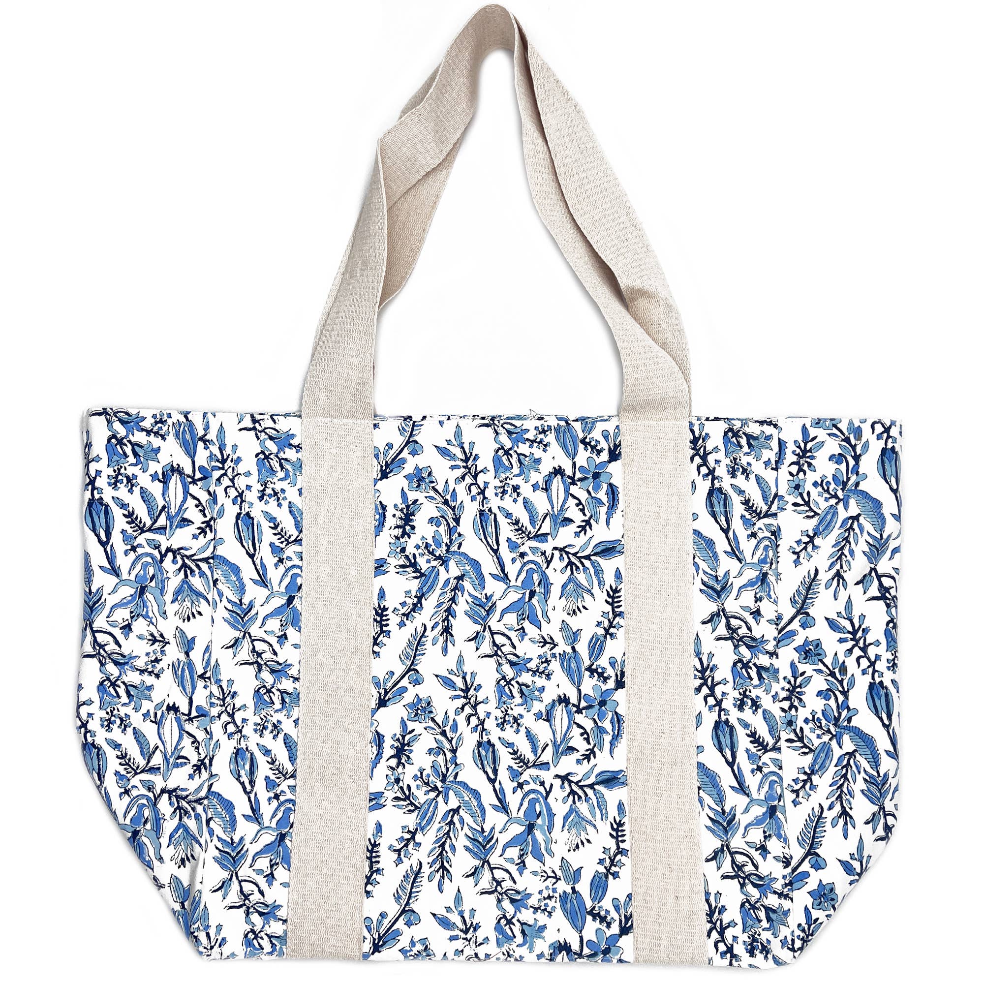 Handcrafted Canvas Bag with Block-Printed Azure Canopy