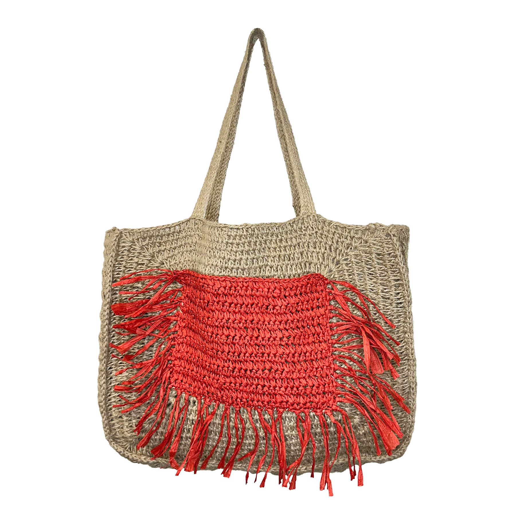 Lana Woven Jute Bag with Color Raffia Pocket