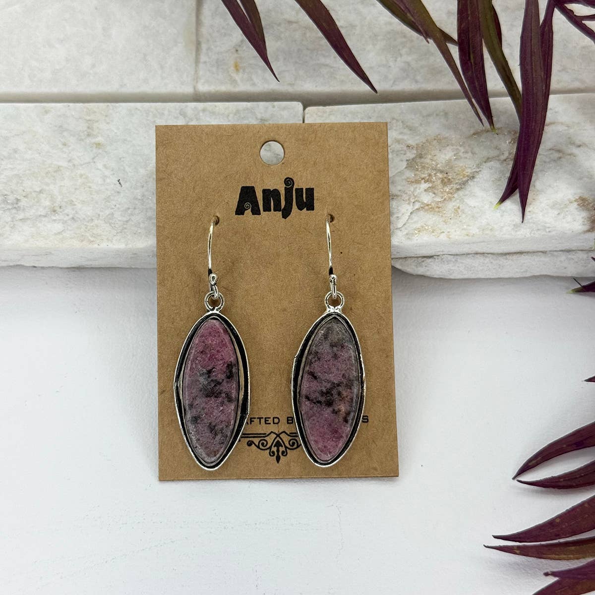 Handcrafted Kashi Semiprecious Stone Earrings - Rhodonite