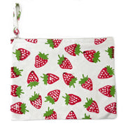 Handcrafted Canvas Pouch with Block-Printed Strawberries
