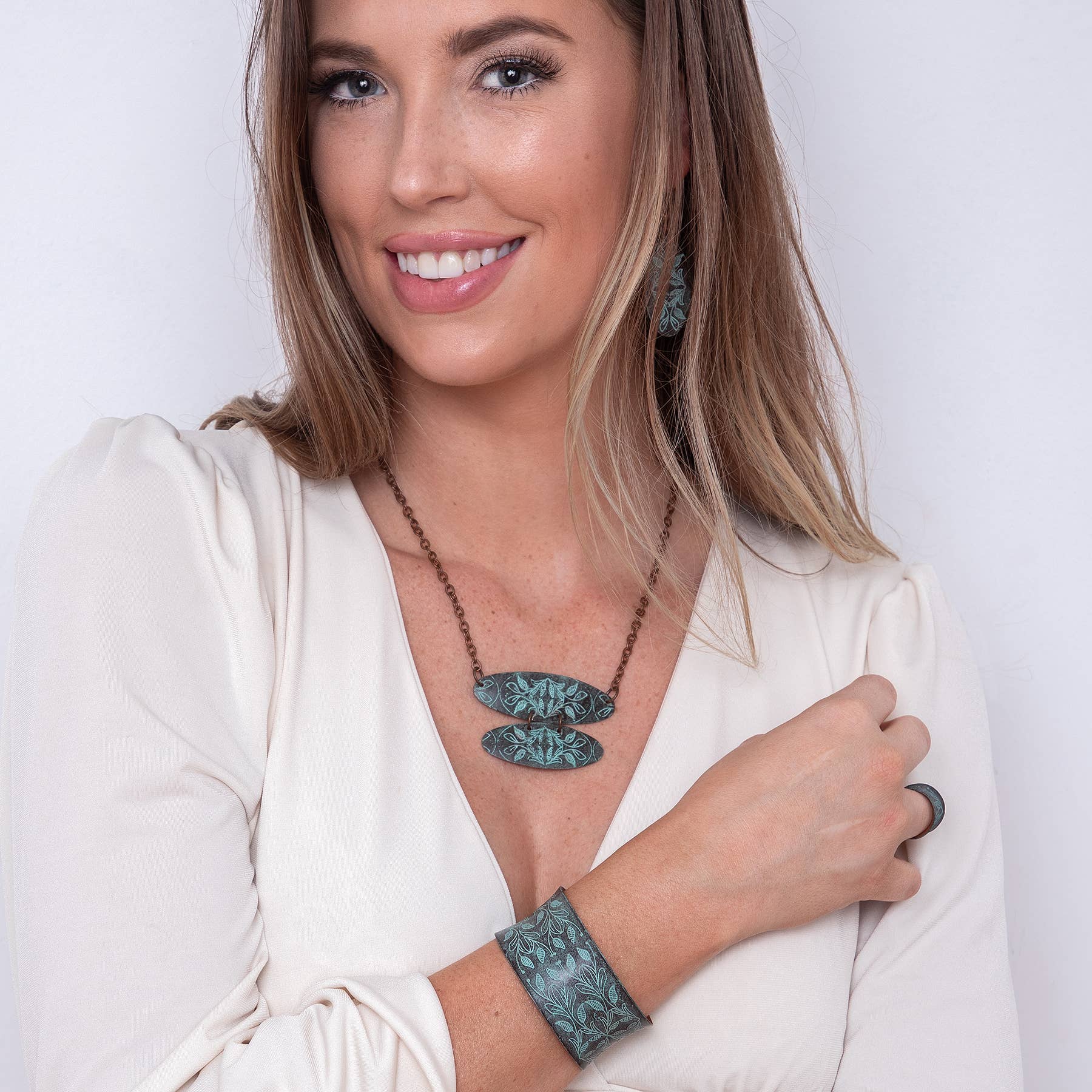 Copper Patina Necklace - Mirrored Leaves