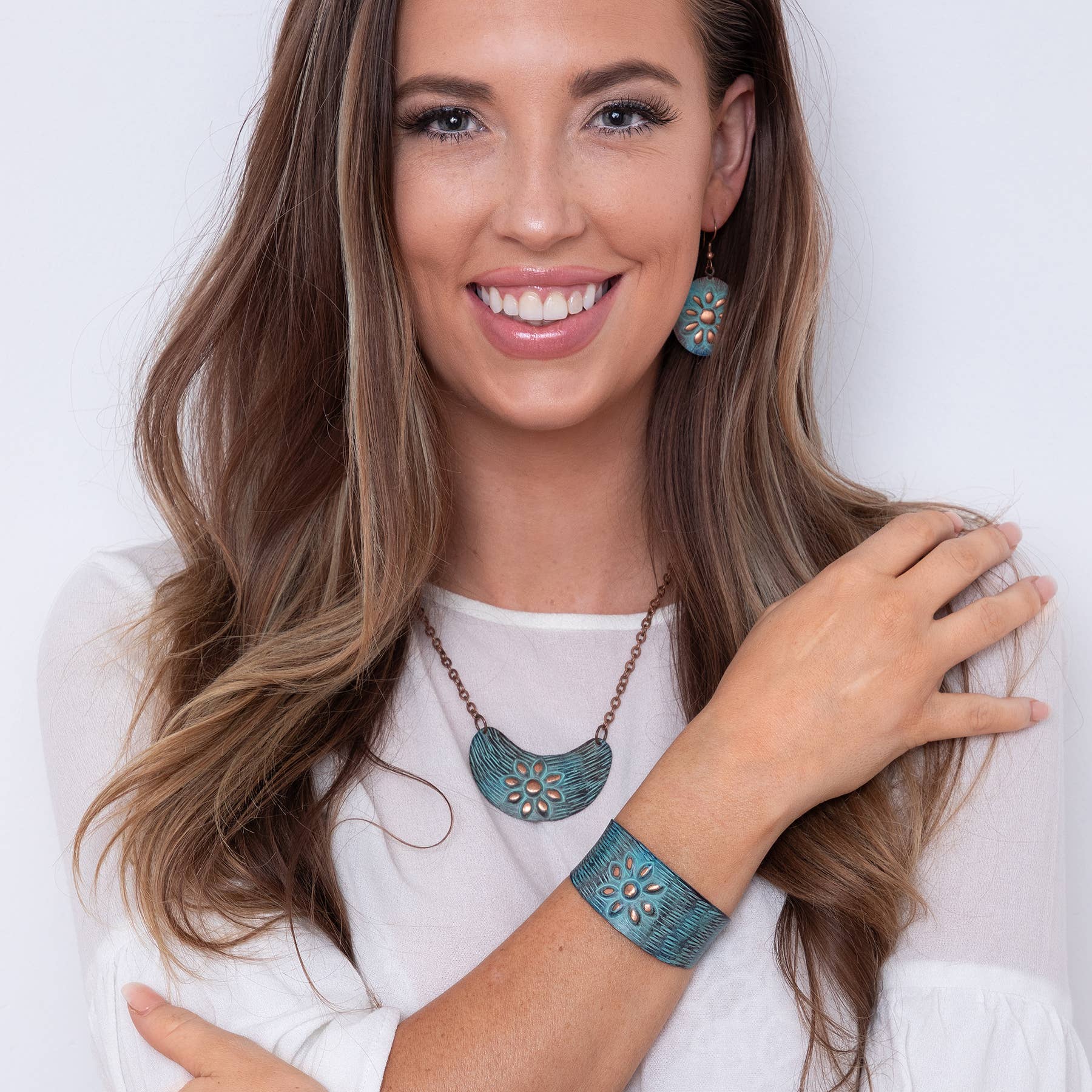 Copper Patina Necklace - Rustic Flower