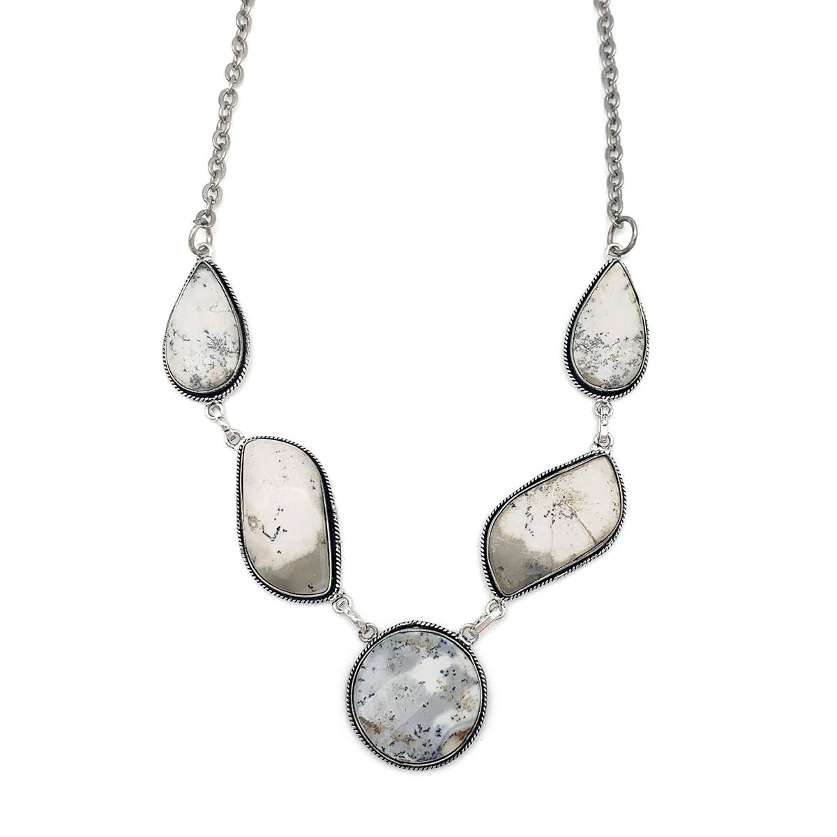 Handcrafted Semiprecious Stone Bib Necklace - Dendritic Opal
