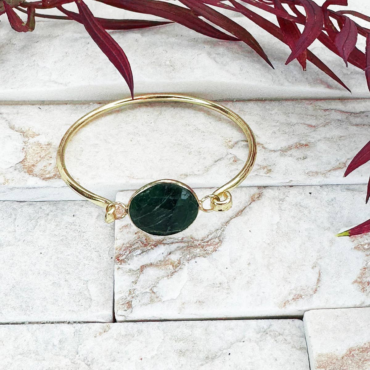 Gold Plated Bracelet with Semi-Precious Stone - Mica Green