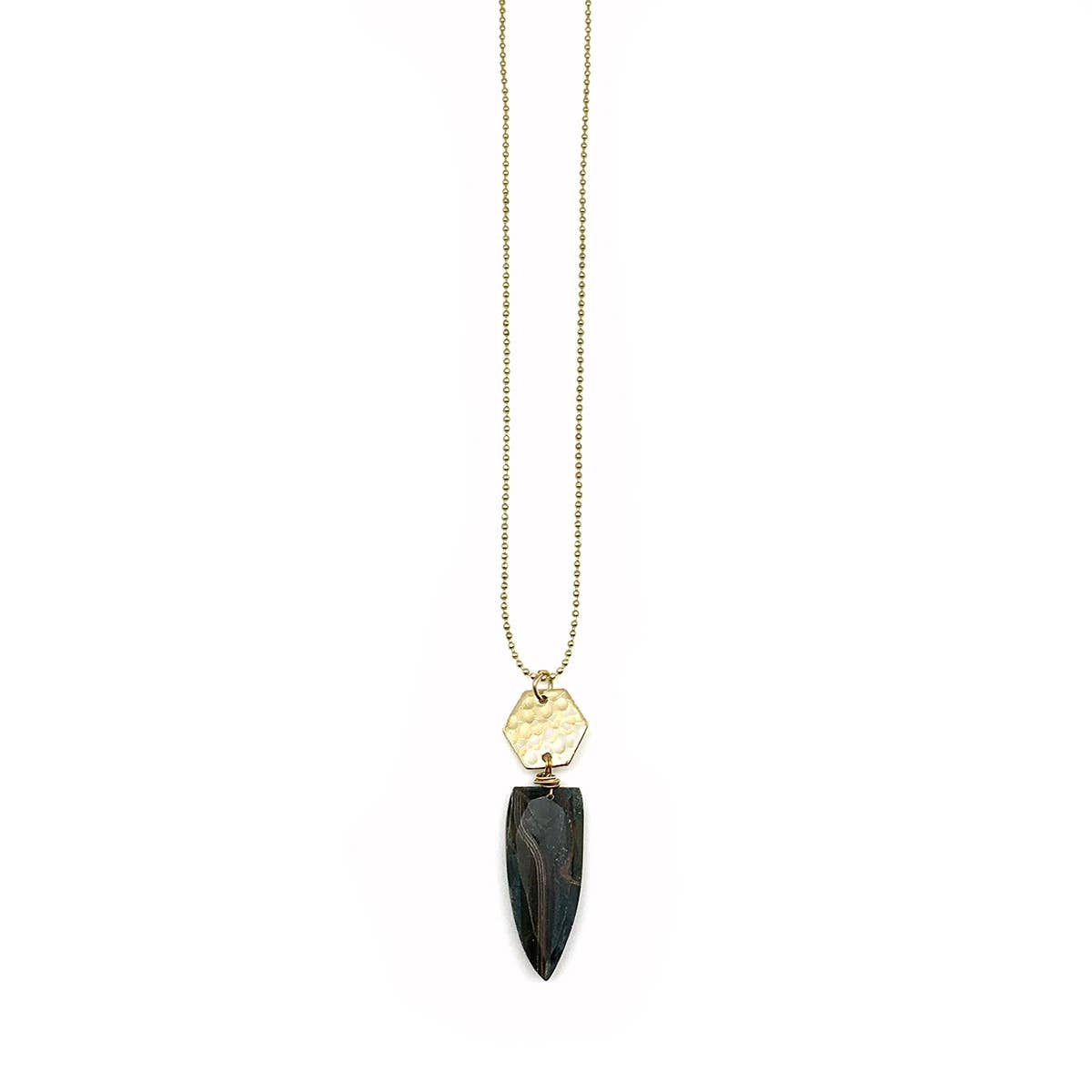 Akriti Gold and Large Faceted Black TigerEye Necklace