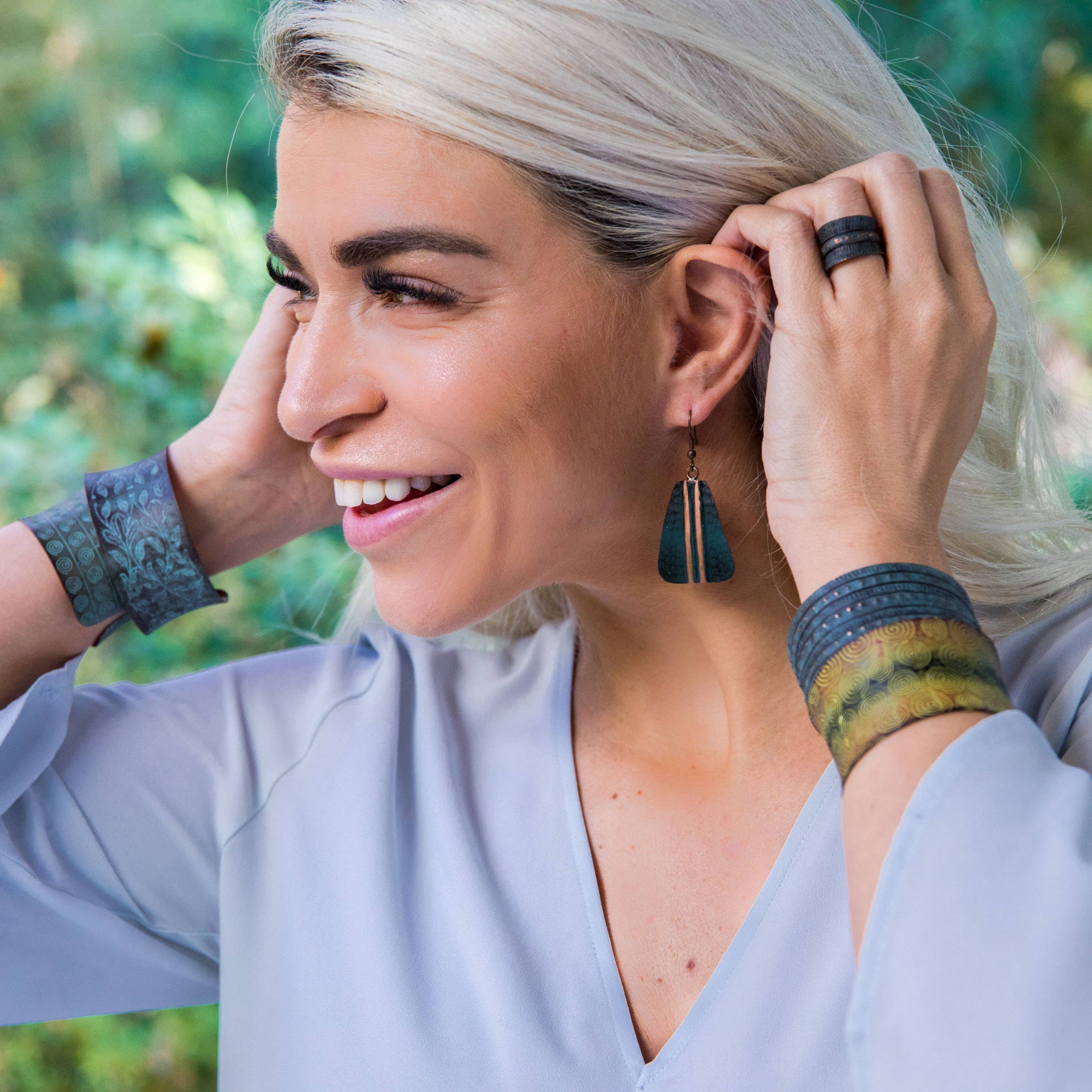 Copper Patina Yellow Spirals Bracelet