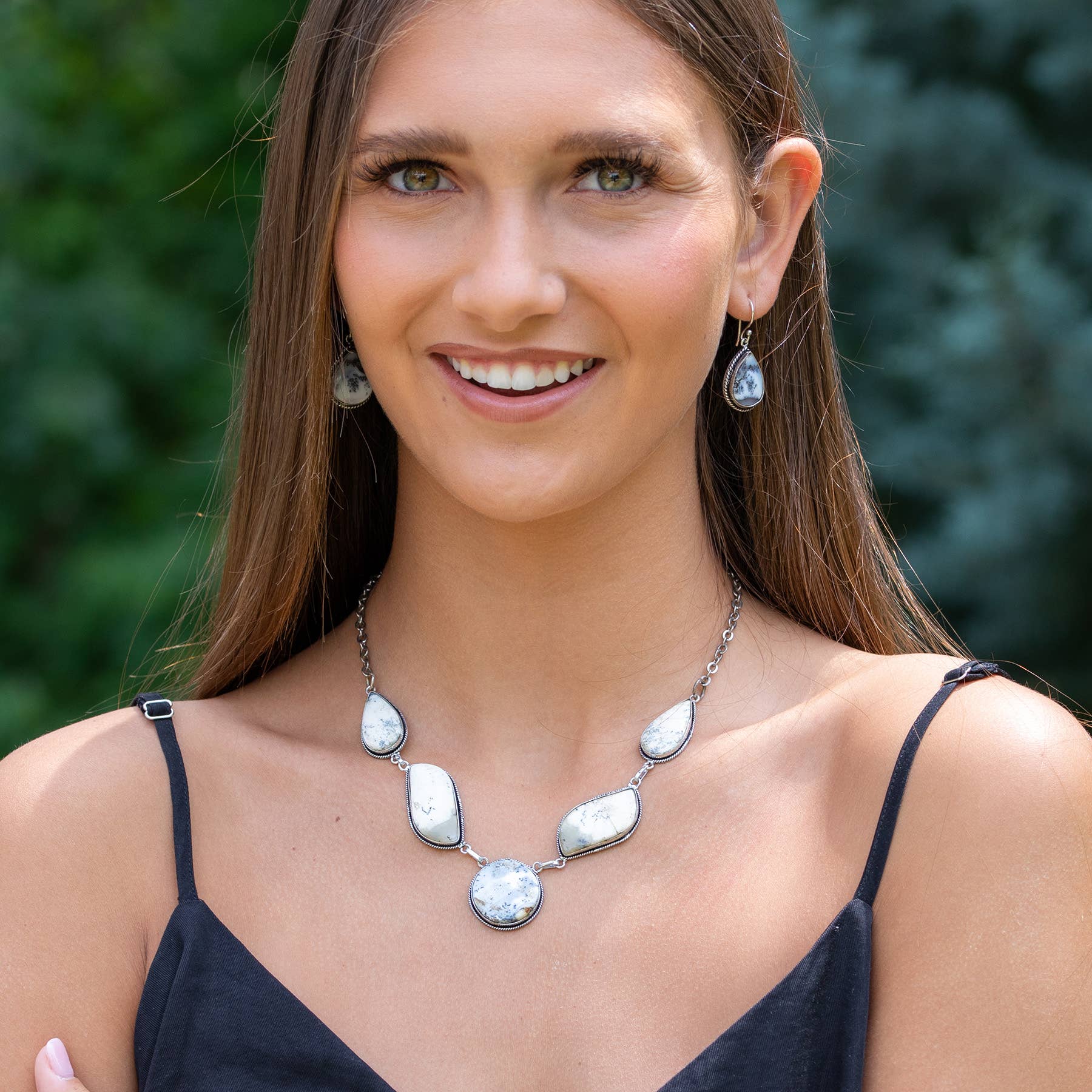 Handcrafted Semiprecious Stone Bib Necklace - Dendritic Opal