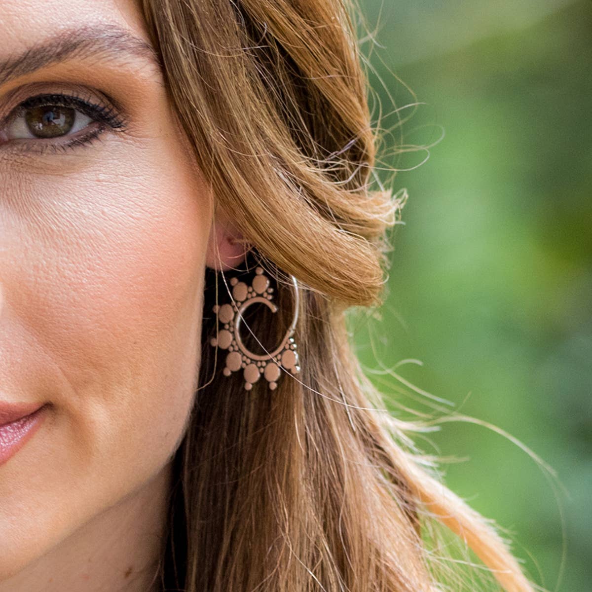 Tanvi Collection Earrings - Silver Circles/Dots Open Hoop