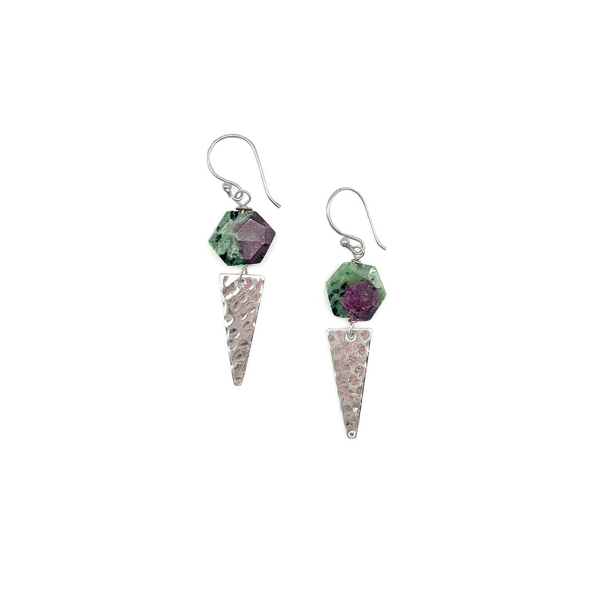 Akriti Silver and Medium Faceted Ruby Ziosite Earrings