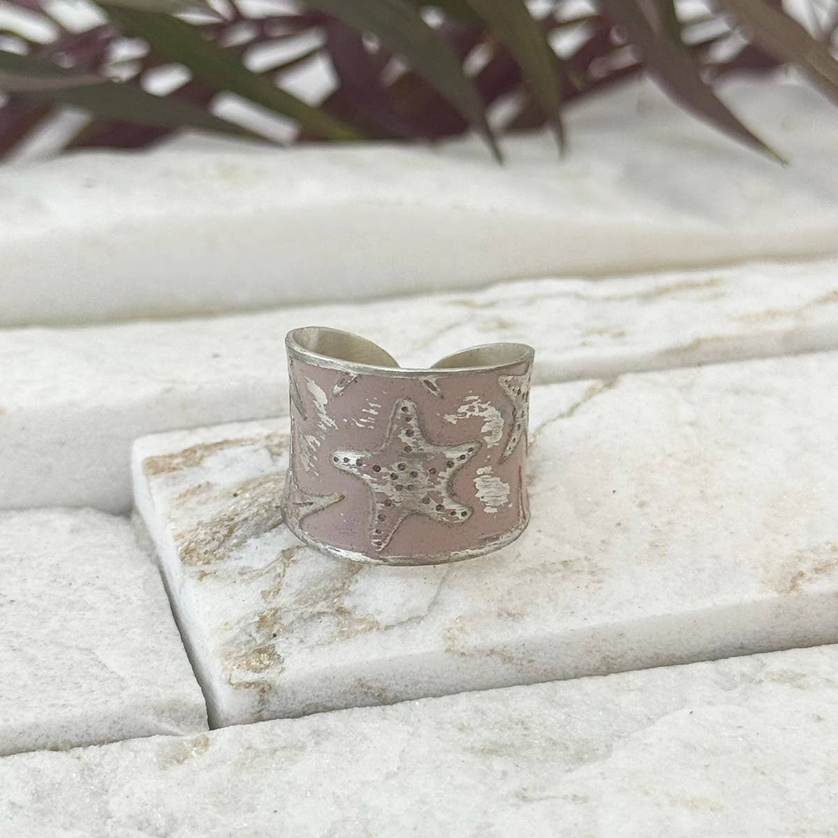Handcrafted Light Pink Starfish Patina Ring