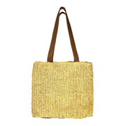 Stella Medium Raffia Box Tote with Leather Handles