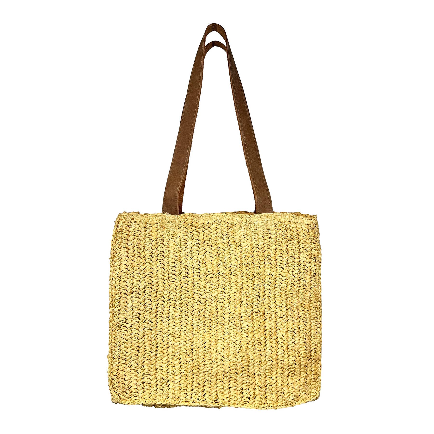 Stella Medium Raffia Box Tote with Leather Handles