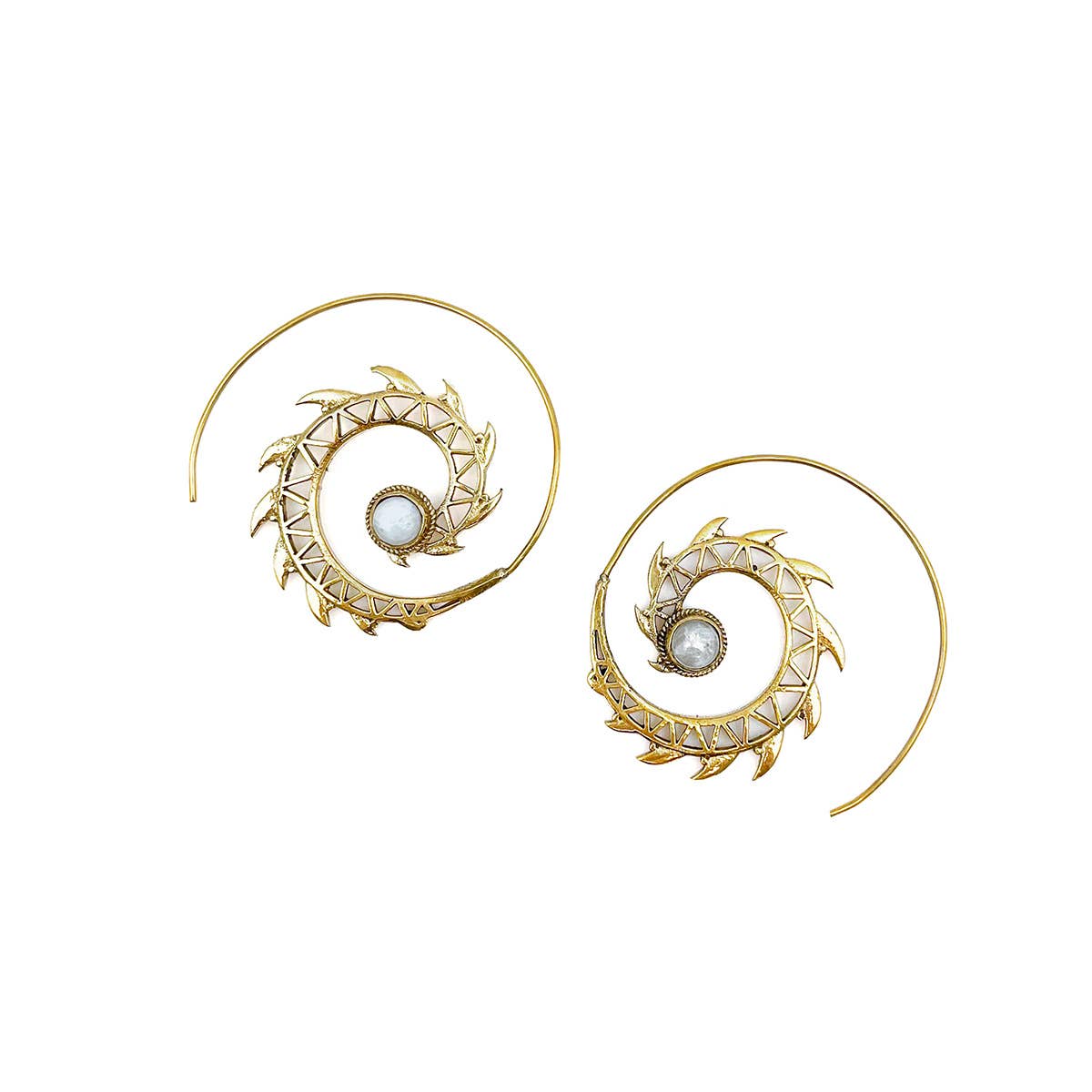 Tanvi Collection Earrings - Moonstone Gold Spiked Open Hoop