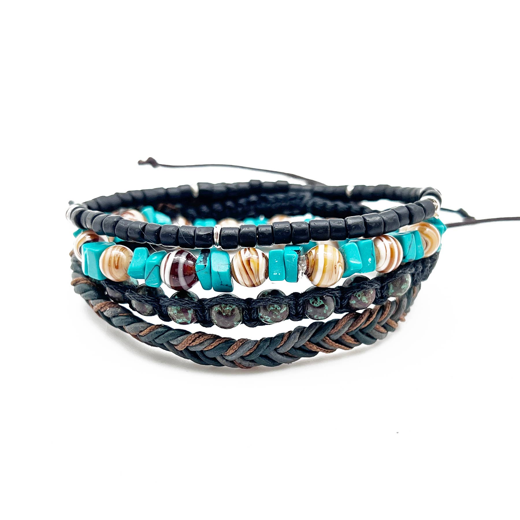 Aadi Mens Bracelet - Turquoise and leather brown beads