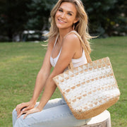 Luna Bag - Jute tote bag with gold and white accents