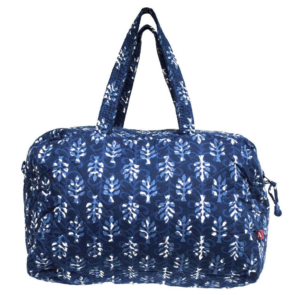Indigo Palms Small Travel Bag - Block Printed Organic Cotton