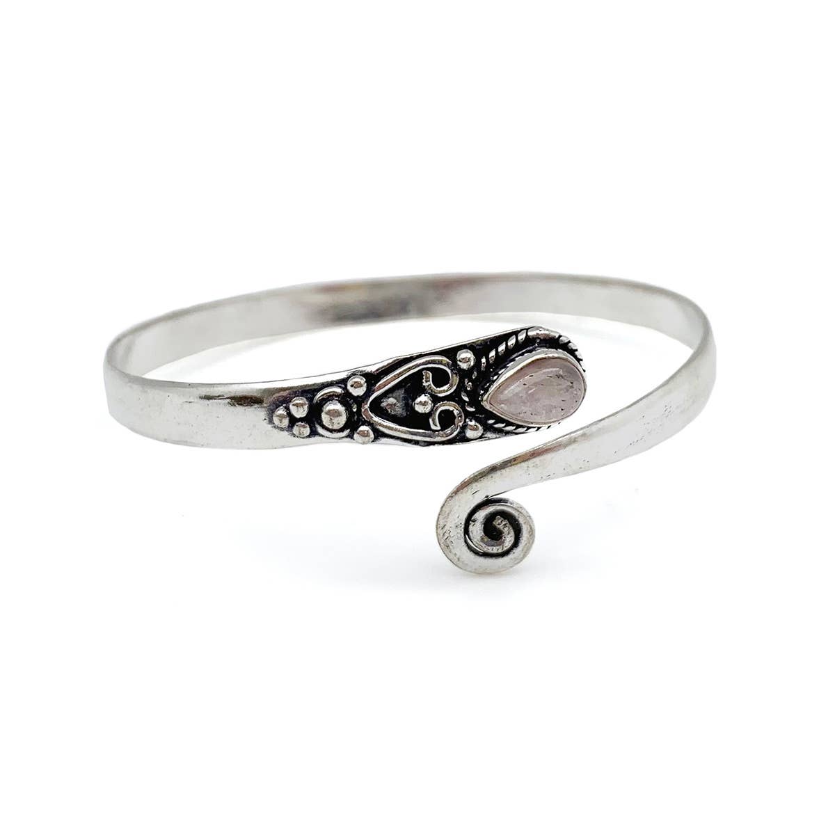 Tanvi Collection Bangle Bracelet - Silver with Rose Quartz