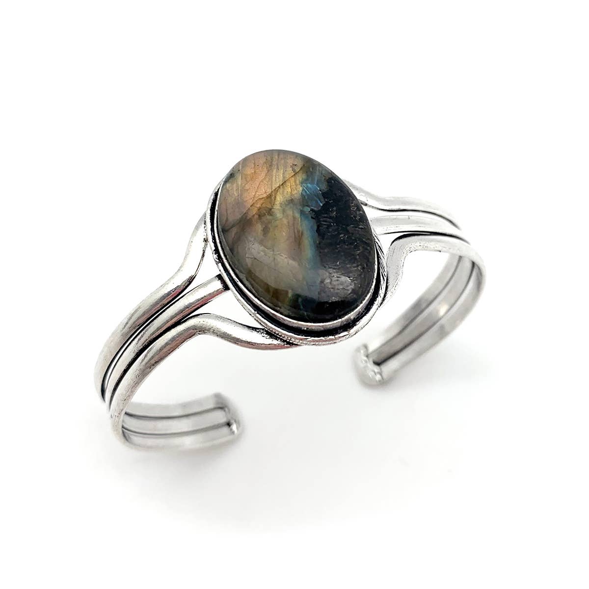 Handcrafted Kashi Semiprecious Stone Cuff - Labradorite