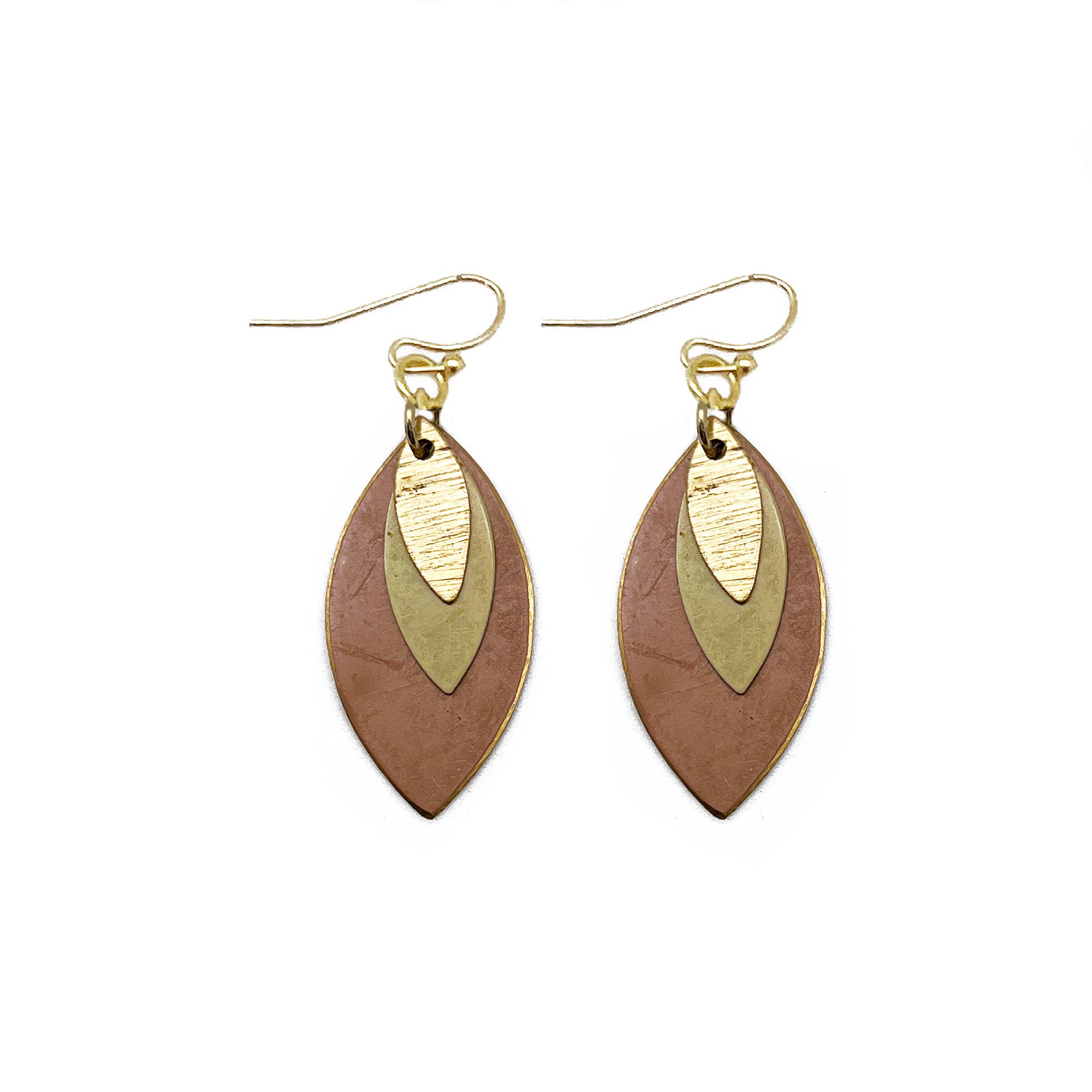 Brass Patina Earrings - Brown and Green Layered