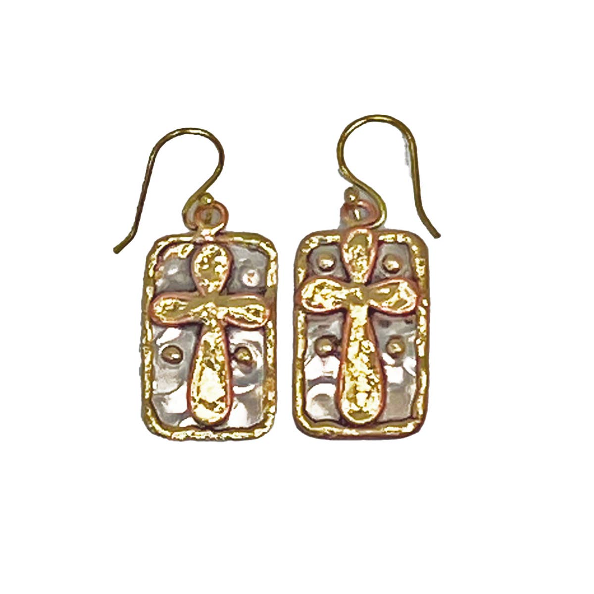 Mixed Metal Earrings - Cross -stainless steel and brass