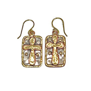 Mixed Metal Earrings - Cross -stainless steel and brass