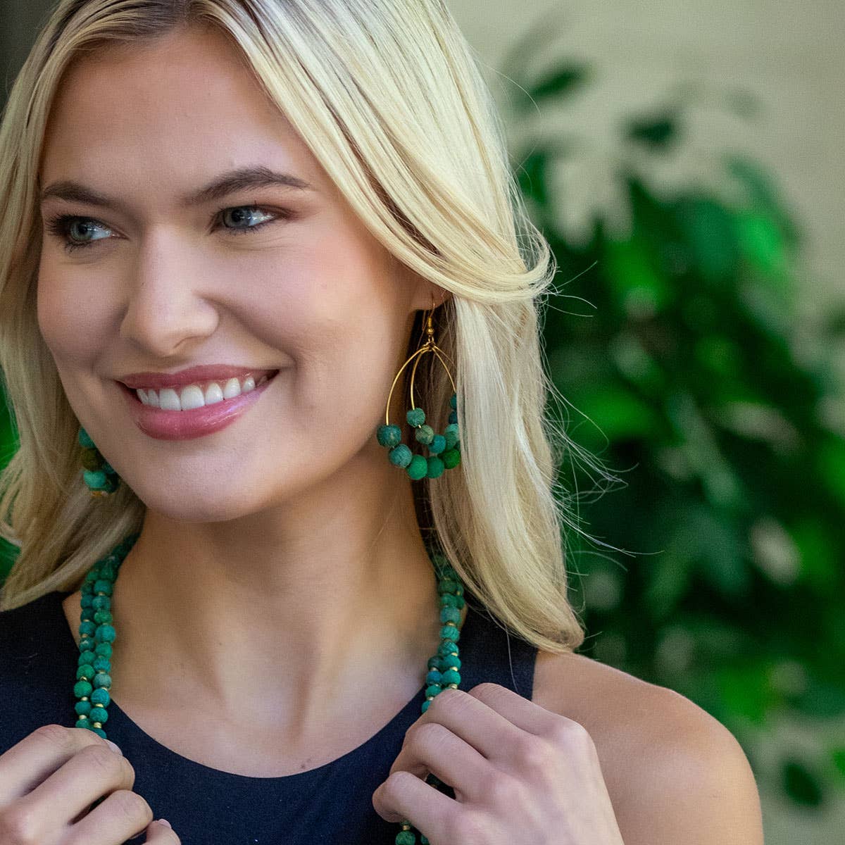 Aasha Seagrass Teardrop Kantha Boho Handcrafted Earrings