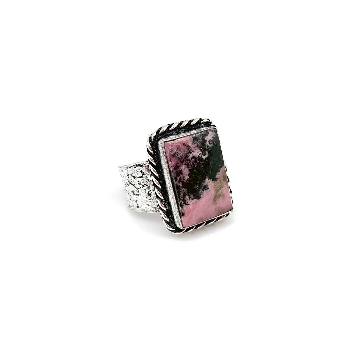 Handcrafted Kashi Semiprecious Stone Ring - Rhodonite