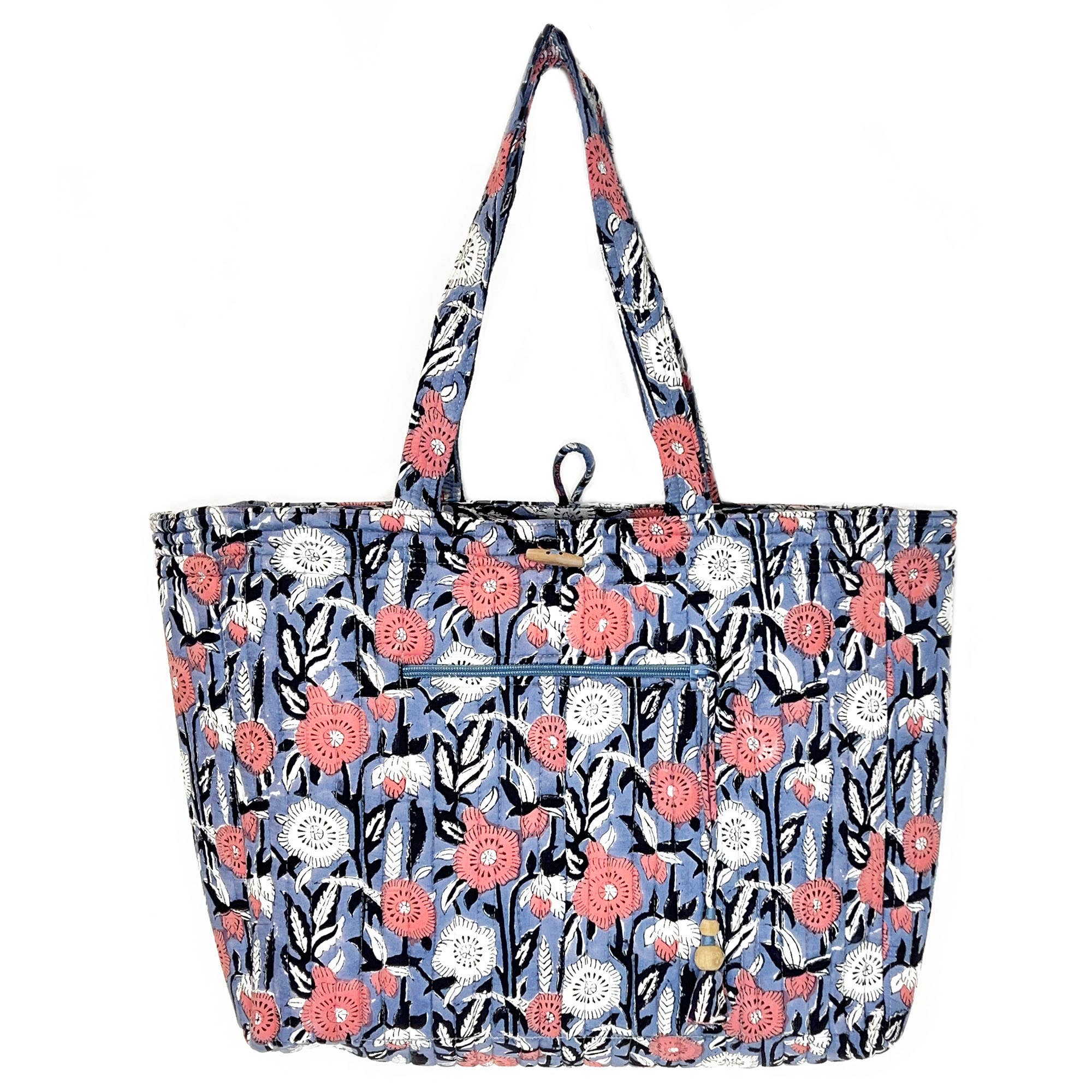 Midnight Blossom Block Printed Market Tote