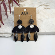 Handcrafted Black Patina Abstract Leaf Dangle Earrings