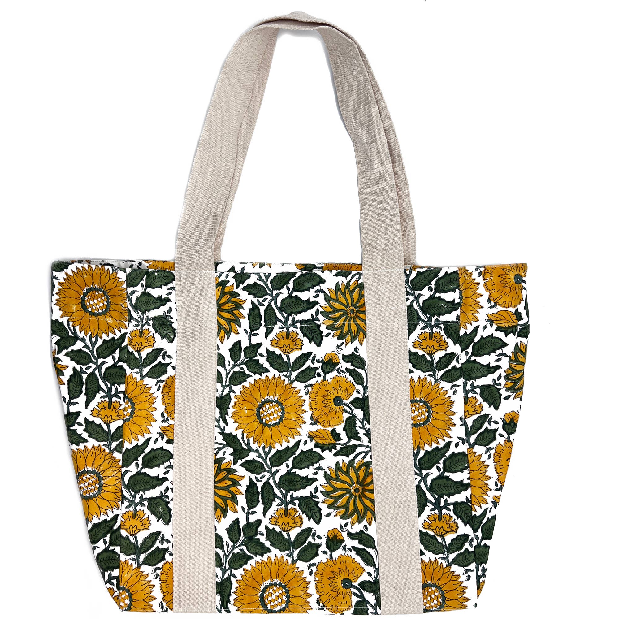 Handcrafted Canvas Bag with Block-Printed  Radiant Sunflower
