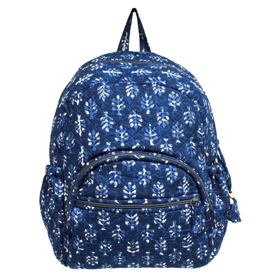 Indigo Palms Large Backpack - Block Printed Organic Cotton