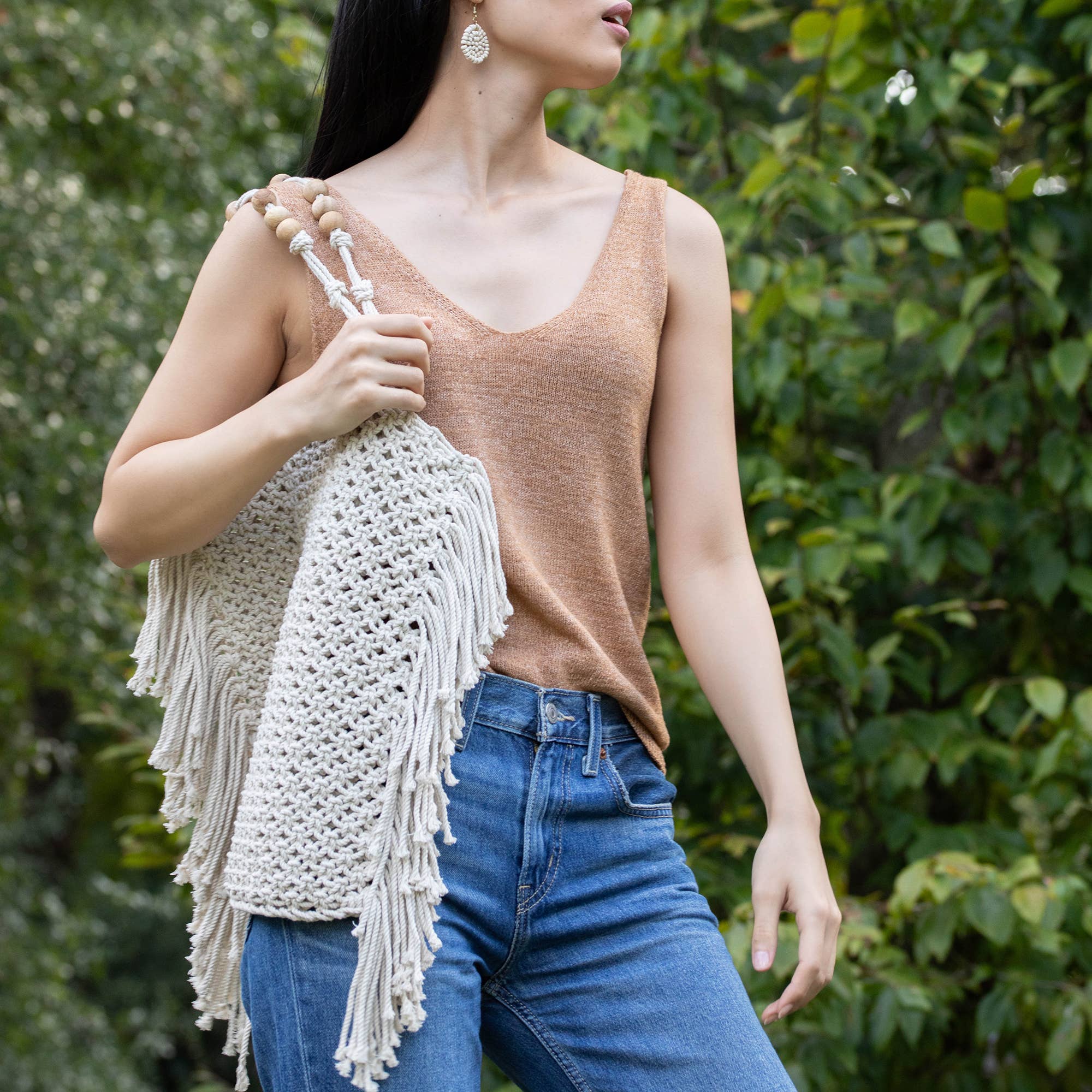Coco Bag - Cotton macrame shoulder bag with fringes
