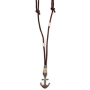 Aadi Skull Topped Anchor and Leather Cord Necklace