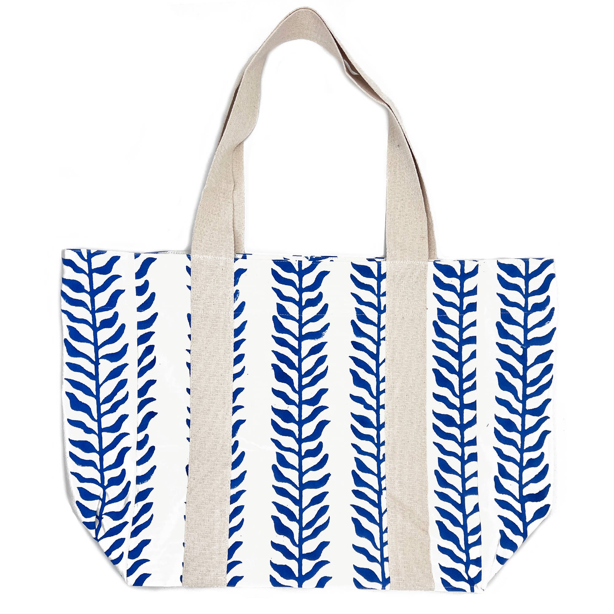 Handcrafted Canvas Bag with Block-Printed Seaside Serenity