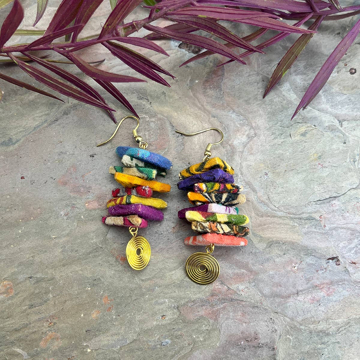 Aasha Stacked Triangle Swirls Earrings